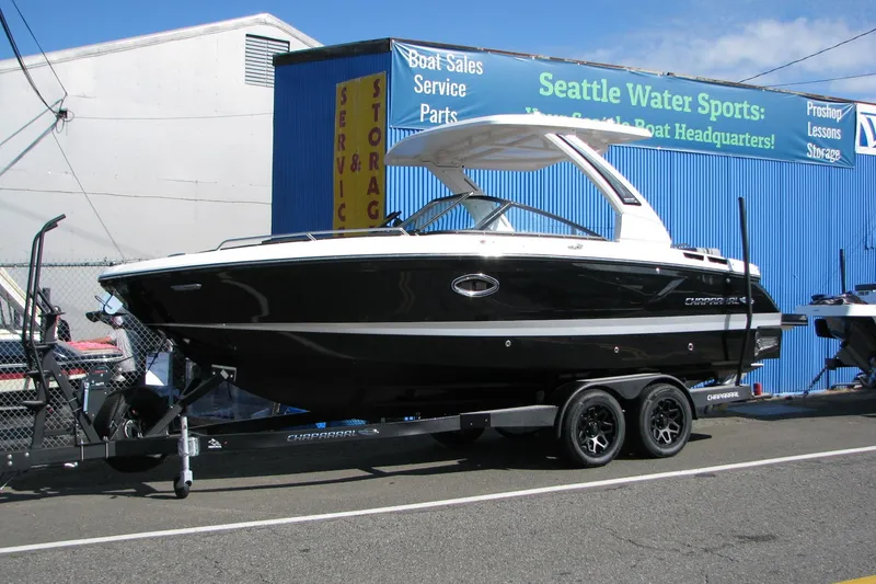 Slide: The Image of 2026 Chaparral 6 GTS boat on trailer at Seattle Water Sports dealership. - 4