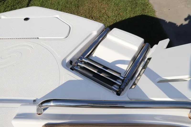 Slide: The Image of 2019 Hurricane SunDeck 2486 OB boat ladder and deck detail. - 76