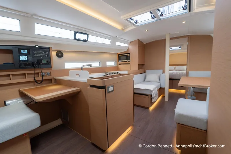 Slide: The Image of Luxurious interior of 2022 Jeanneau Sun Odyssey 410 yacht with modern amenities and elegant design. - 30