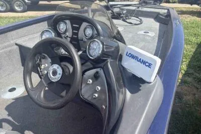 Slide: The Image of 2019 Tracker Pro Team 175 TF boat dashboard with Lowrance fish finder. - 6