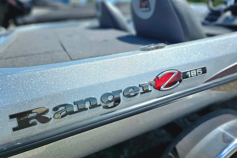 Slide: The Image of 2025 Ranger Z185 boat logo on metallic surface, close-up view. - 10