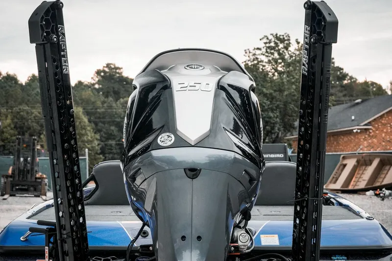 Slide: The Image of 2024 Skeeter ZXR20 boat with powerful 250 engine, featuring dual power poles. - 14