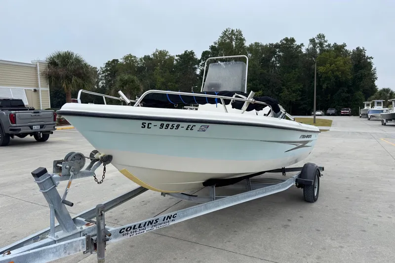 Slide: The Image of 2007 Hydra-Sports Lightning 180 CC boat on trailer in parking lot. - 1