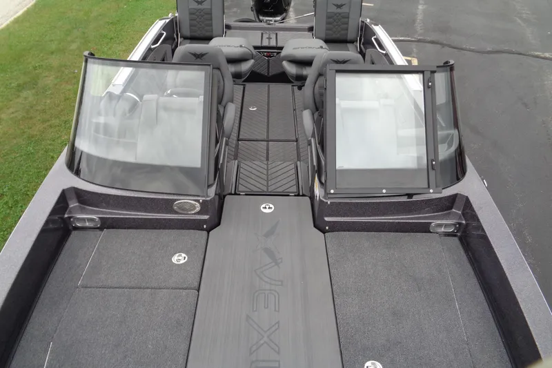 Slide: The Image of 2026 Vexus DVX22S boat interior with dual windshields and seating. - 22