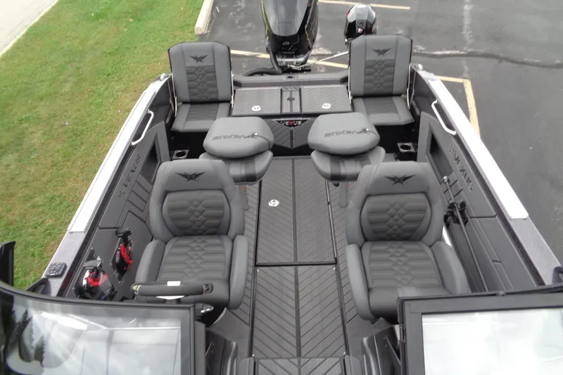 Slide: The Image of 2026 Vexus DVX22S boat interior with sleek seating and modern design. - 23