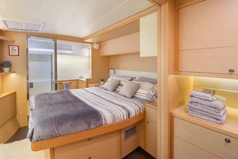 Slide: The Image of Helm of 2017 Lagoon 52 F catamaran with panoramic marina view. - 15