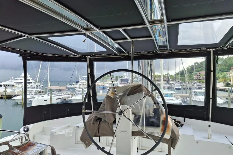 Slide: The Image of Spacious interior of 2017 Lagoon 52 F yacht with modern seating and waterfront view. - 19