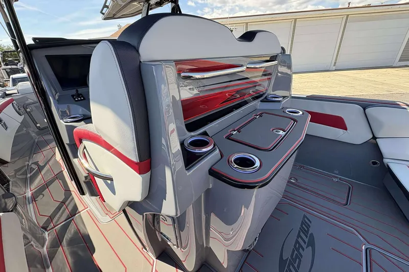 Slide: The Image of 2026 Sunsation 32 CCX boat interior with sleek seating and modern design elements. - 11