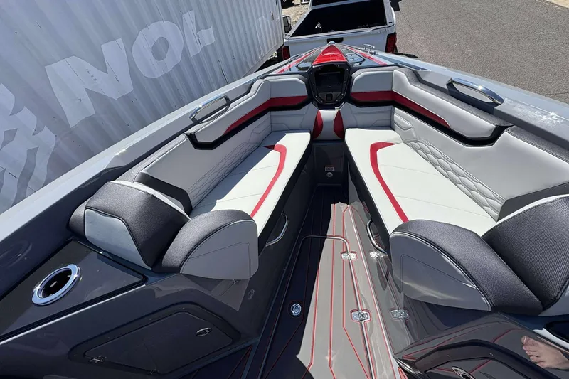 Slide: The Image of 2026 Sunsation 32 CCX boat interior with sleek seating and modern design. - 18