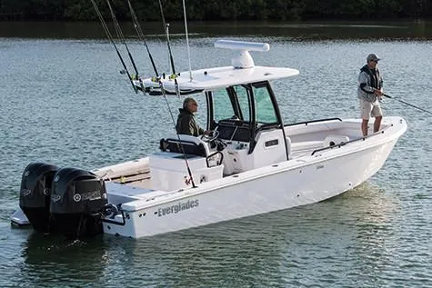 Slide: The Image of Manufacturer Provided Image: 2020 Everglades 273 Center Console boat on water with two people fishing. - 3