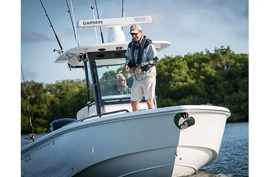 Slide: The Image of Manufacturer Provided Image: 2020 Everglades 273 Center Console boat with Garmin equipment, man fishing on deck. - 6