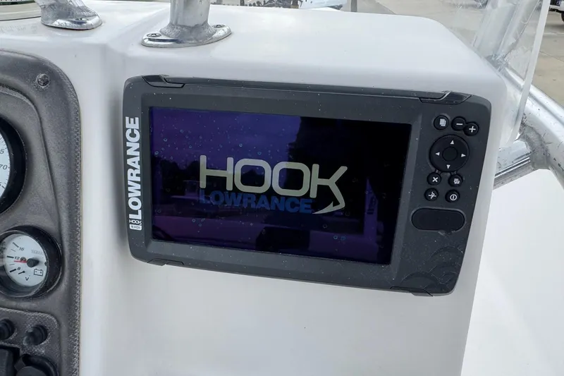 Slide: The Image of Lowrance Hook fishfinder on 2015 Tidewater 1800 Bay Max boat dashboard. - 9