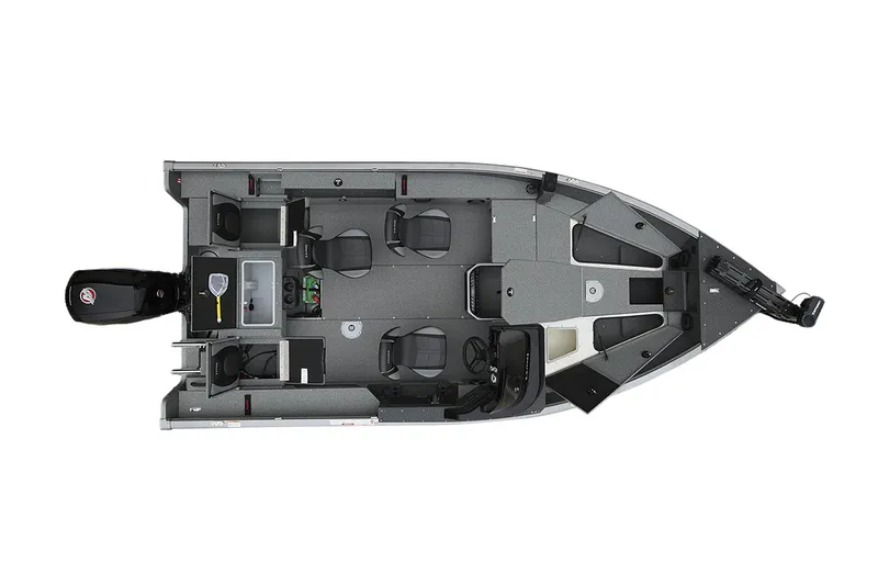 Slide: The Image of 2026 Lund 1875 Impact XS SS boat interior with Garmin equipment and seating. - 4