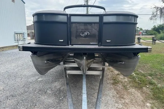 Slide: The Image of 2026 Barletta ARIA 24 UC pontoon boat on trailer, front view. - 10