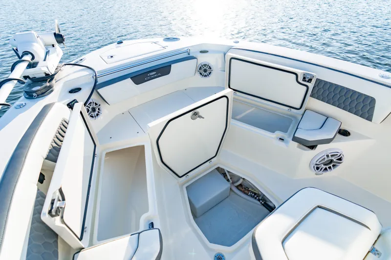 Slide: The Image of 2026 Cobia 245 Center Console boat interior with open storage compartments. - 17