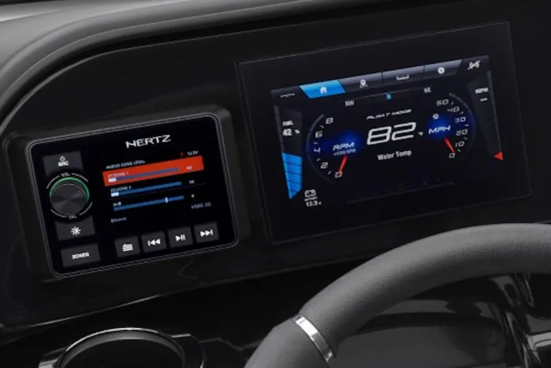 Slide: The Image of Dashboard of 2026 Yamaha Boats 195S with digital displays and controls. - 3