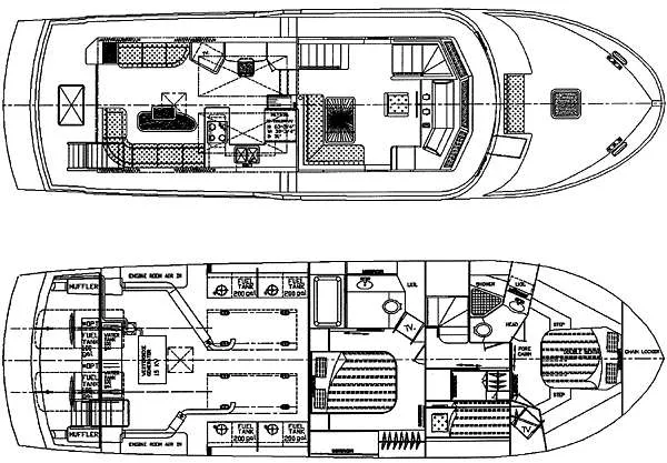 Slide: The Image of Interior of 2001 Jefferson Pilothouse 57 yacht, featuring a wooden bunk bed. - 33