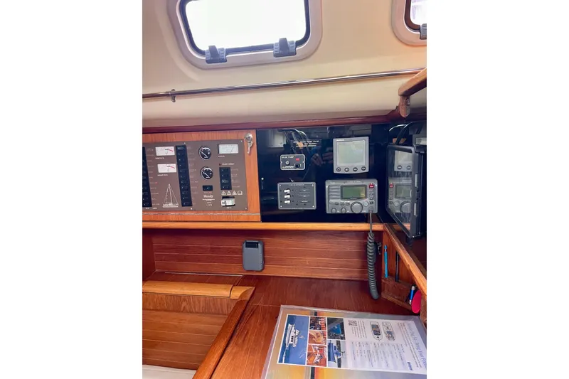 Slide: The Image of Control panel of a 2000 Moody 42 CC yacht with navigation instruments. - 36