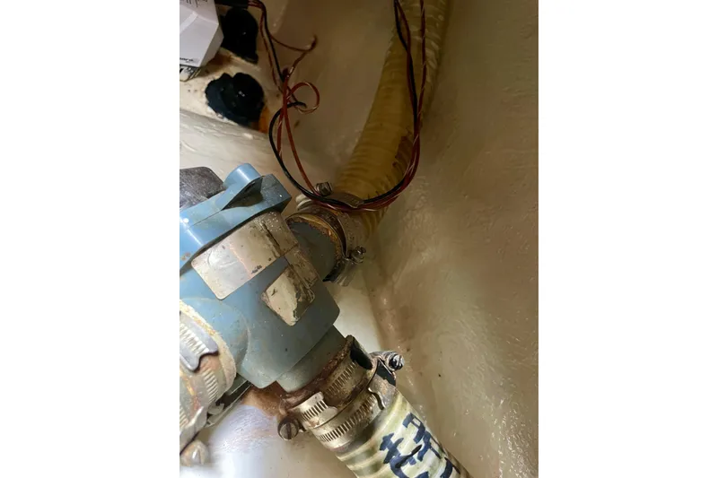 Slide: The Image of Close-up of a Moody 42 CC 2000 boat's plumbing and wiring system. - 54