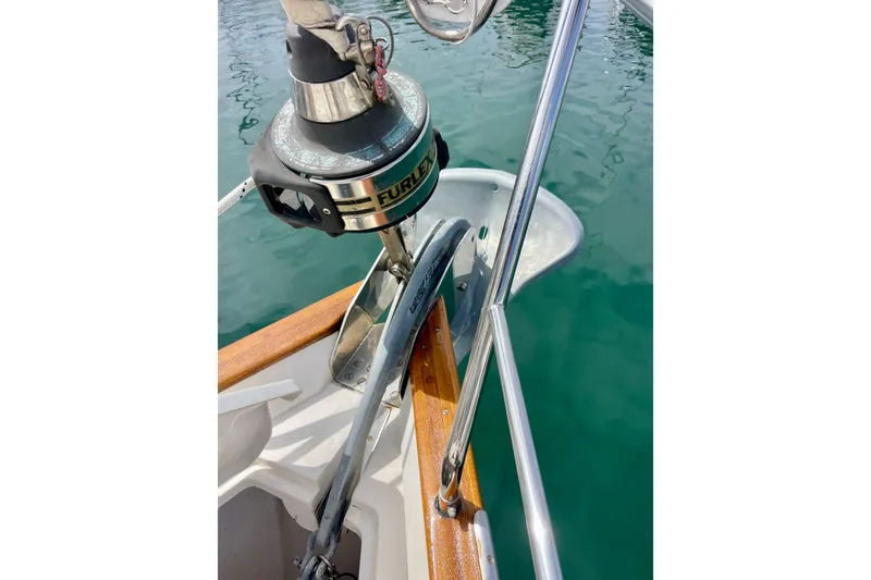 Slide: The Image of Bow of 2000 Moody 42 CC sailboat with anchor and Furlex system. - 61