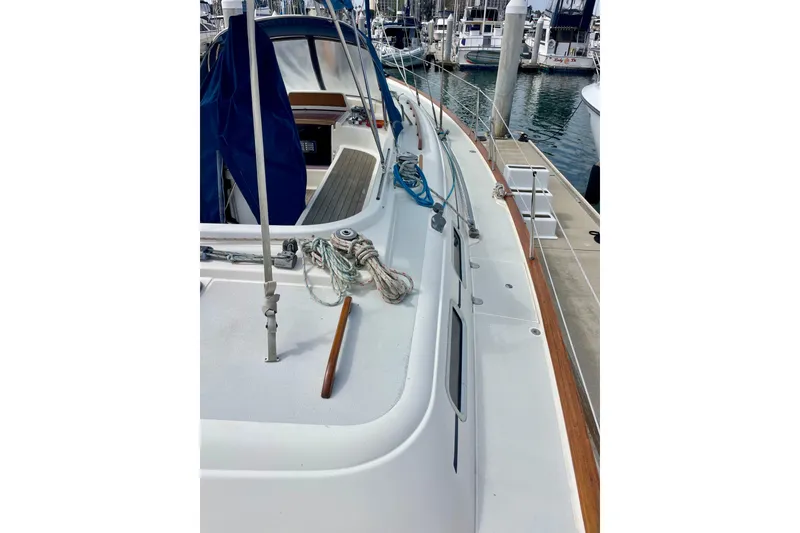 Slide: The Image of Sailboat deck view of 2000 Moody 42 CC, docked in marina. - 72