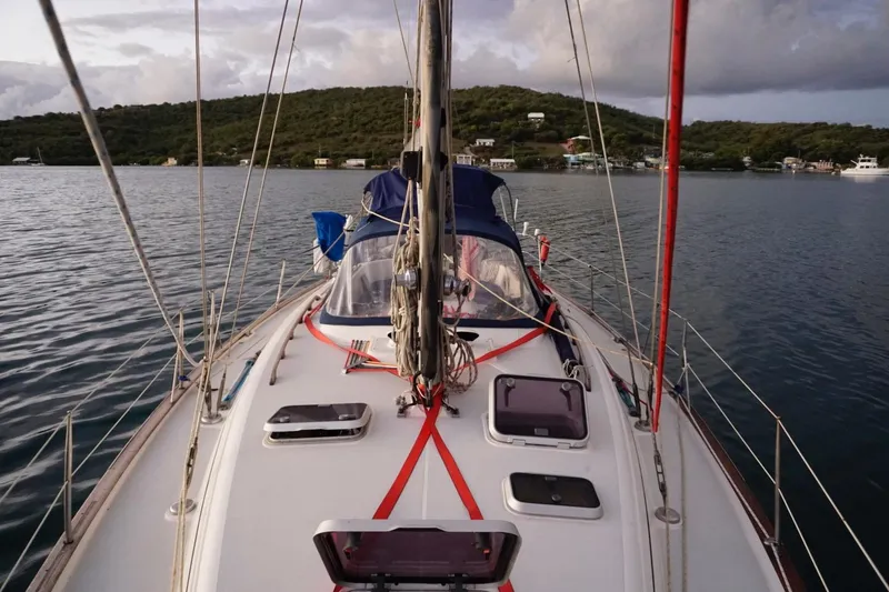 Slide: The Image of Sailing yacht Moody 42 CC, 2000 model, anchored in a scenic bay. - 81