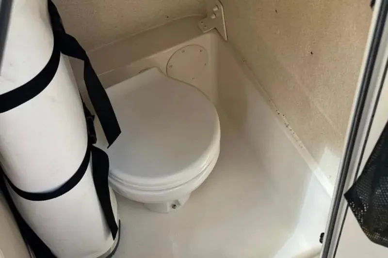 Slide: The Image of 2024 Sea Chaser 24 HFC boat ladder and platform detail in sunlight. - 8