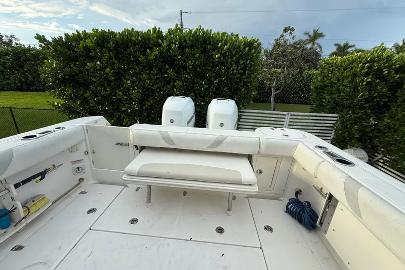 Slide: The Image of 2011 Boston Whaler 285 Conquest engine compartment with wiring and components. - 10