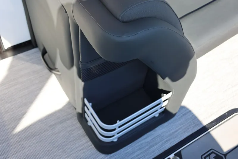 Slide: The Image of 2026 Harris Grand Mariner 250 interior with sleek speaker and luxurious seating. - 42