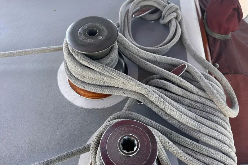 Slide: The Image of Winch and ropes on a 1978 Tayana Mariner sailboat deck. - 26