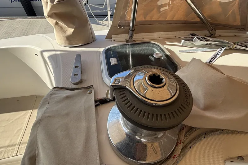 Slide: The Image of Winch and deck details on a 1997 Beneteau Oceanis 400 sailboat. - 48