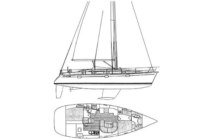 Slide: The Image of Line drawing of a 1997 Beneteau Oceanis 400 sailboat with interior layout. - 79
