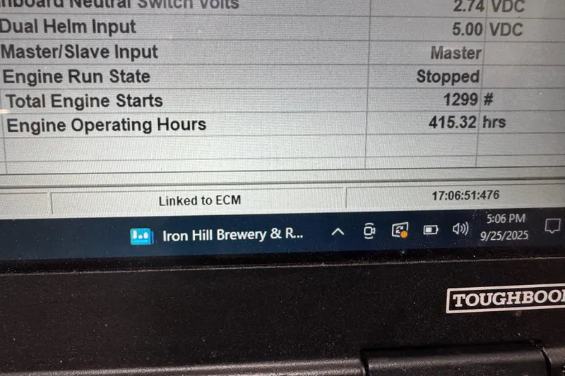 Slide: The Image of Display screen showing engine data for Cobalt 232, 2007 model, with 415.32 operating hours. - 14