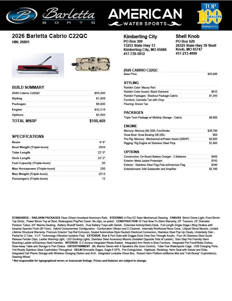 Slide: The Image of 2026 Barletta Cabrio 22QC pontoon boat in showroom. - 12