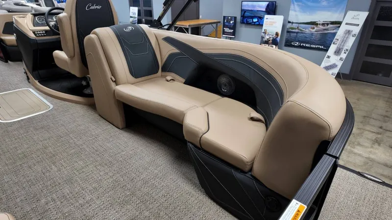 Slide: The Image of Interior of 2026 Barletta Cabrio 22QC with luxurious seating. - 14