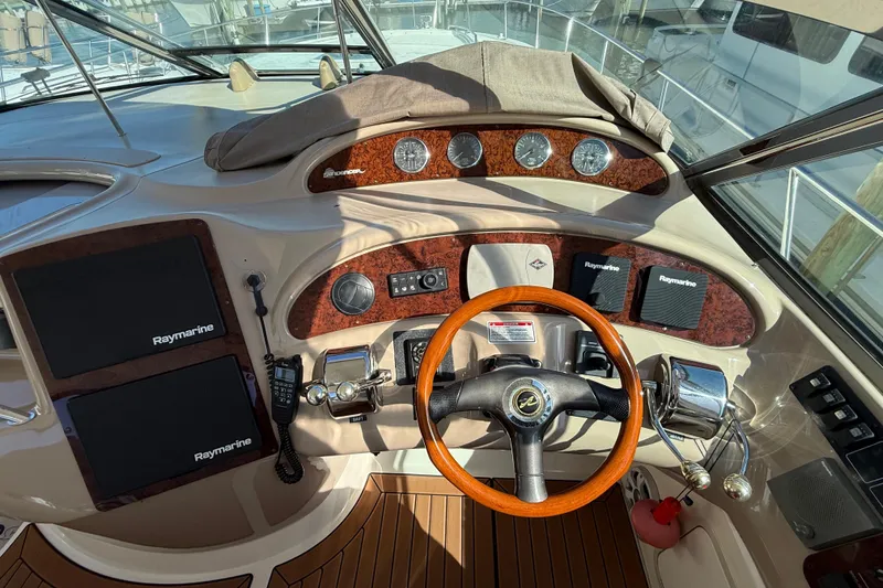 Slide: The Image of Luxurious cabin interior of 2003 Sea Ray 460 Sundancer yacht with nautical decor. - 29