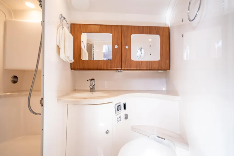 Slide: The Image of Luxurious 2018 Intrepid 407 yacht bathroom with sleek design and modern fixtures. - 41