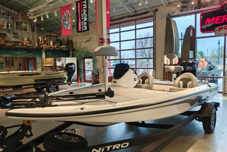 The Image of 2026 Nitro Z17 boat displayed in a showroom with modern interior and exterior design. - 0