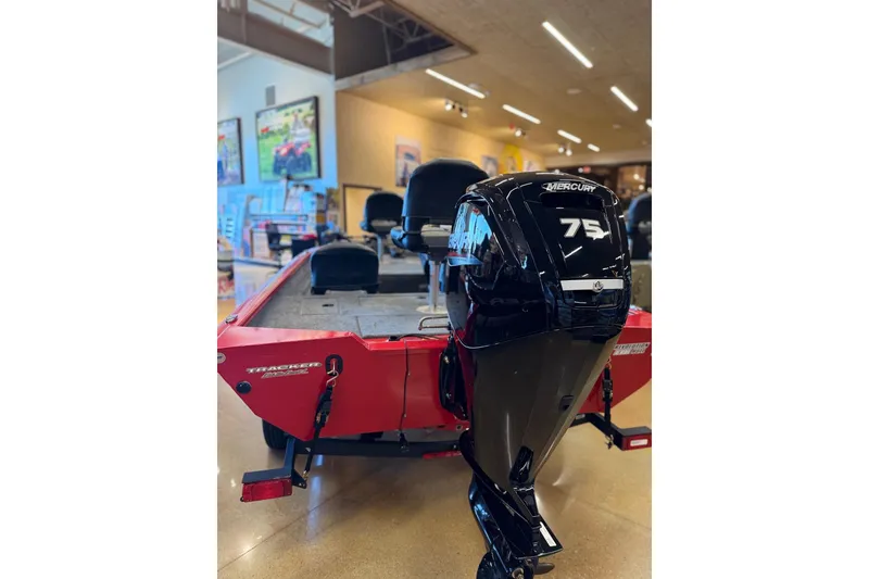 Slide: The Image of 2026 Tracker Pro Team 175 Crappie Edition boat with Mercury 75 engine in showroom. - 9