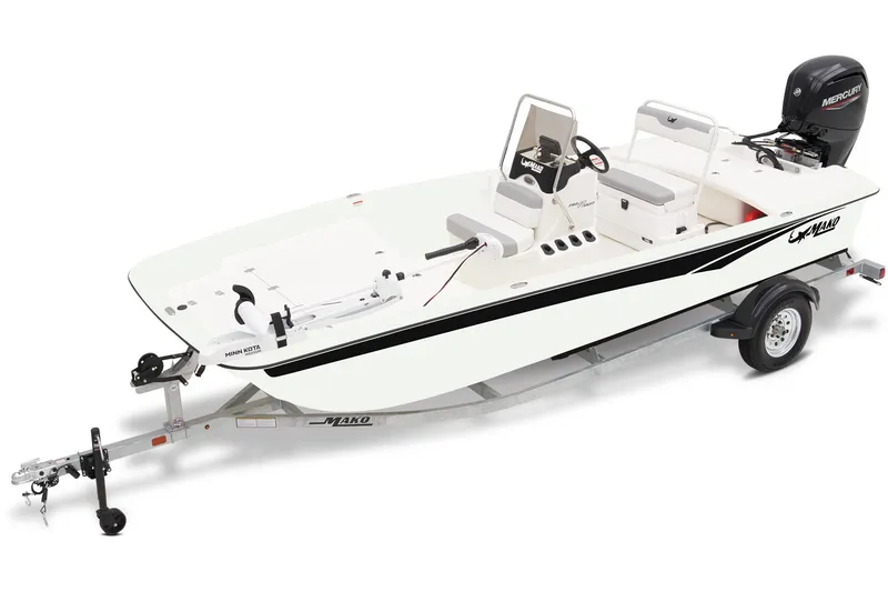 The Image of 2026 Mako Pro Skiff 17 CC boat on trailer, displayed outdoors. - 0