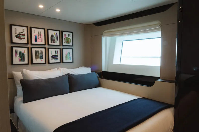 Slide: The Image of Luxurious bedroom interior of 2023 Azimut 32M Grande yacht with modern art decor. - 63