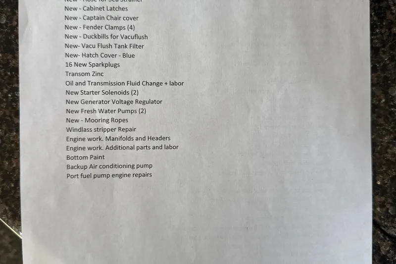 Slide: The Image of List of maintenance and upgrades for 2006 Meridian 341 Sedan boat. - 48