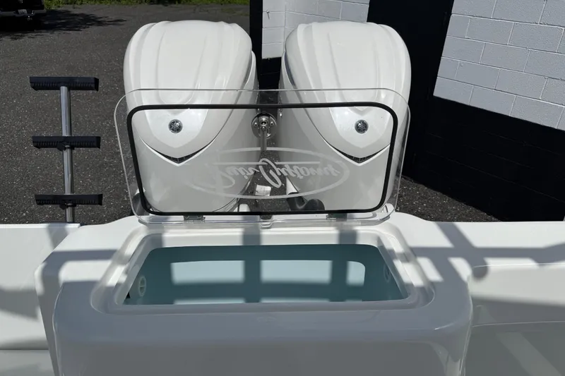 Slide: The Image of 2026 Pair Customs 28 Center Console boat roof with speakers and rod holders. - 11