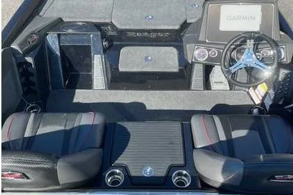 Slide: The Image of 2025 Ranger Z518 Cup-Equipped boat interior with Garmin display and dual seating. - 6