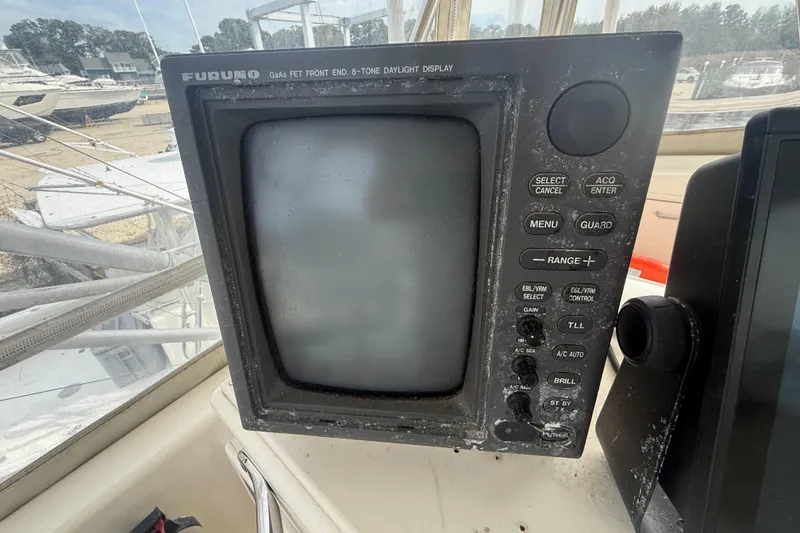Slide: The Image of Vintage Furuno radar display on 1986 Ocean Yachts 38 Super Sport boat. - 15
