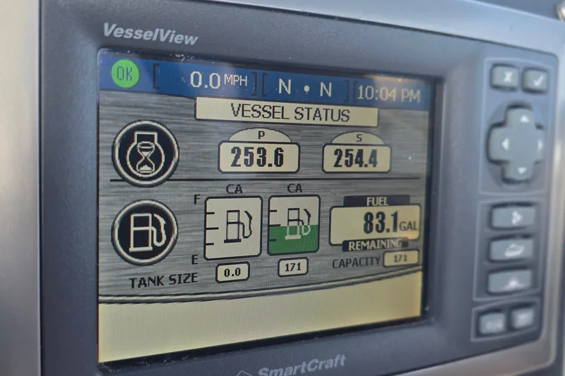 Slide: The Image of VesselView display showing fuel status on 1983 Bertram 28 Flybridge Cruiser. - 10