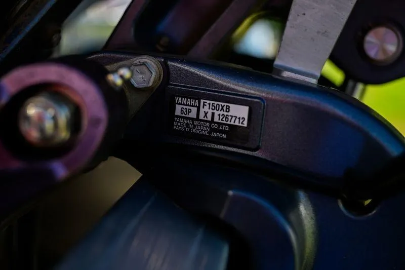 Slide: The Image of Close-up of Yamaha F150XB engine label on 2023 Aloha Pontoon Mahalo 23. - 12