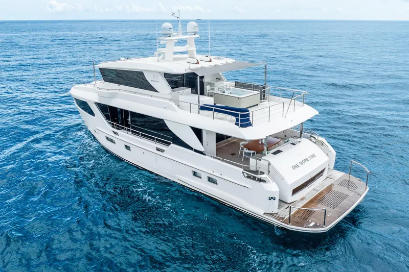 Slide: The Image of 2020 Horizon FD80 yacht cruising on open ocean waters. - 11