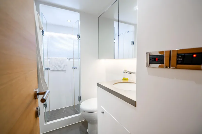 Slide: The Image of Modern bathroom in 2020 Horizon FD80 yacht with shower and sleek fixtures. - 42