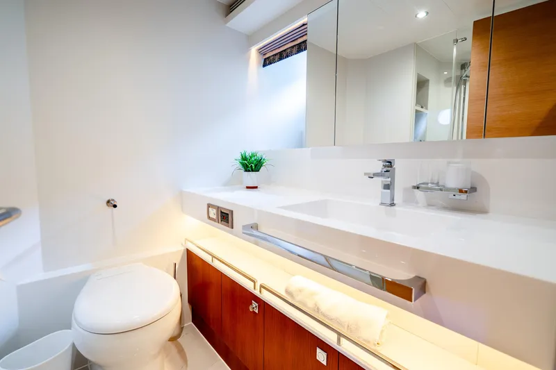 Slide: The Image of Modern bathroom in 2020 Horizon FD80 yacht with sleek fixtures and elegant design. - 88